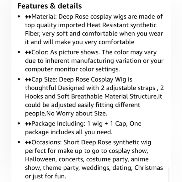 Deep Dark Rose Short Cosplay High-Quality Synthetic Fiber Asymmetrical Wig - Picture 6 of 16